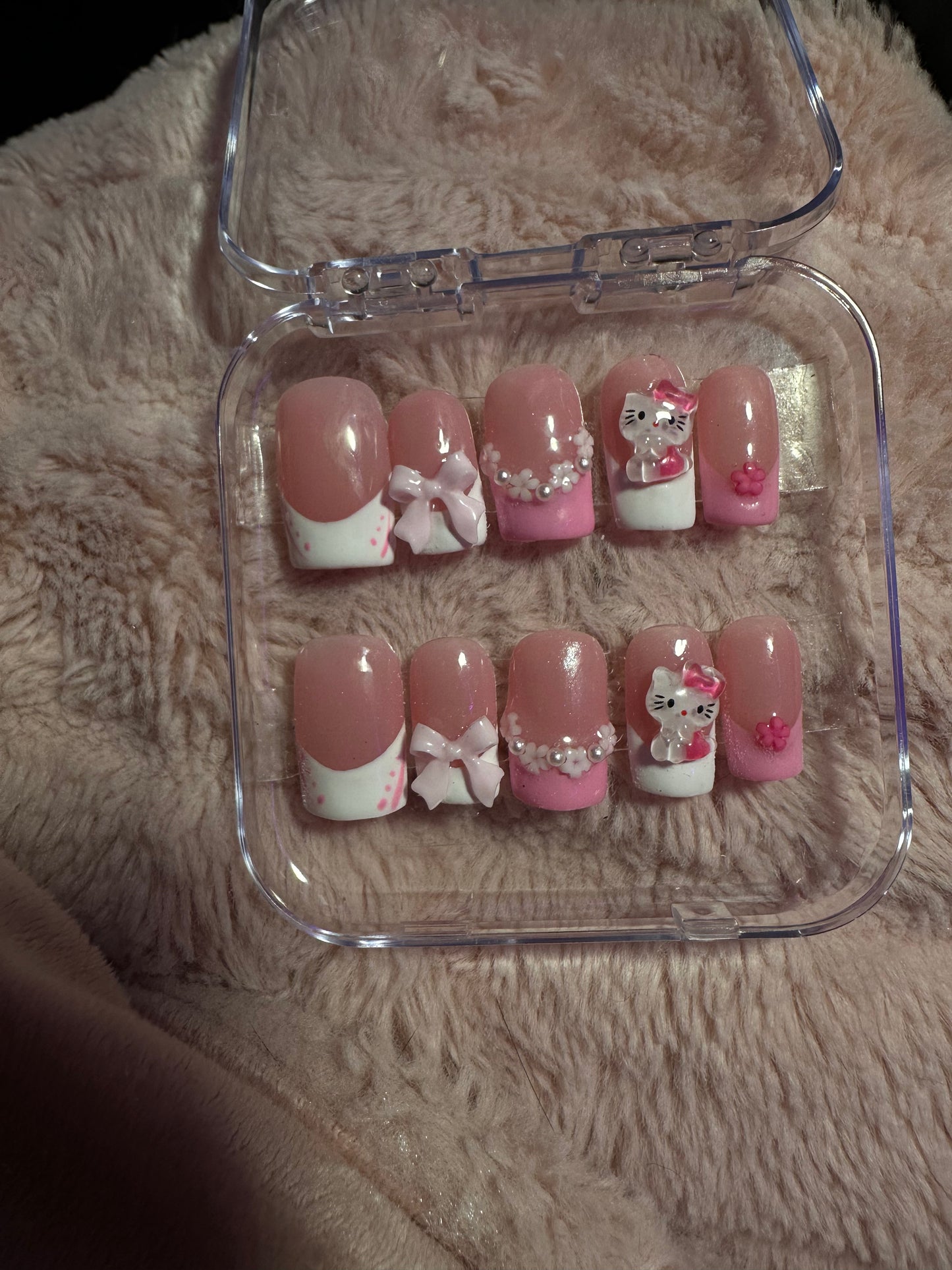 White And Pink Hello Kitty French Tip