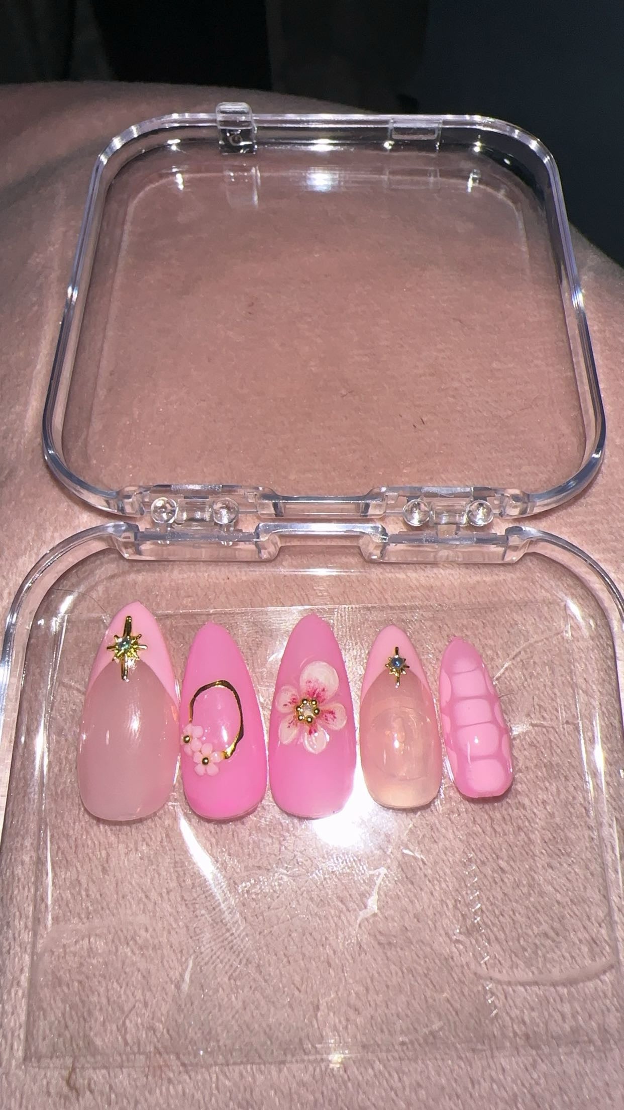 3D pink flower nail set